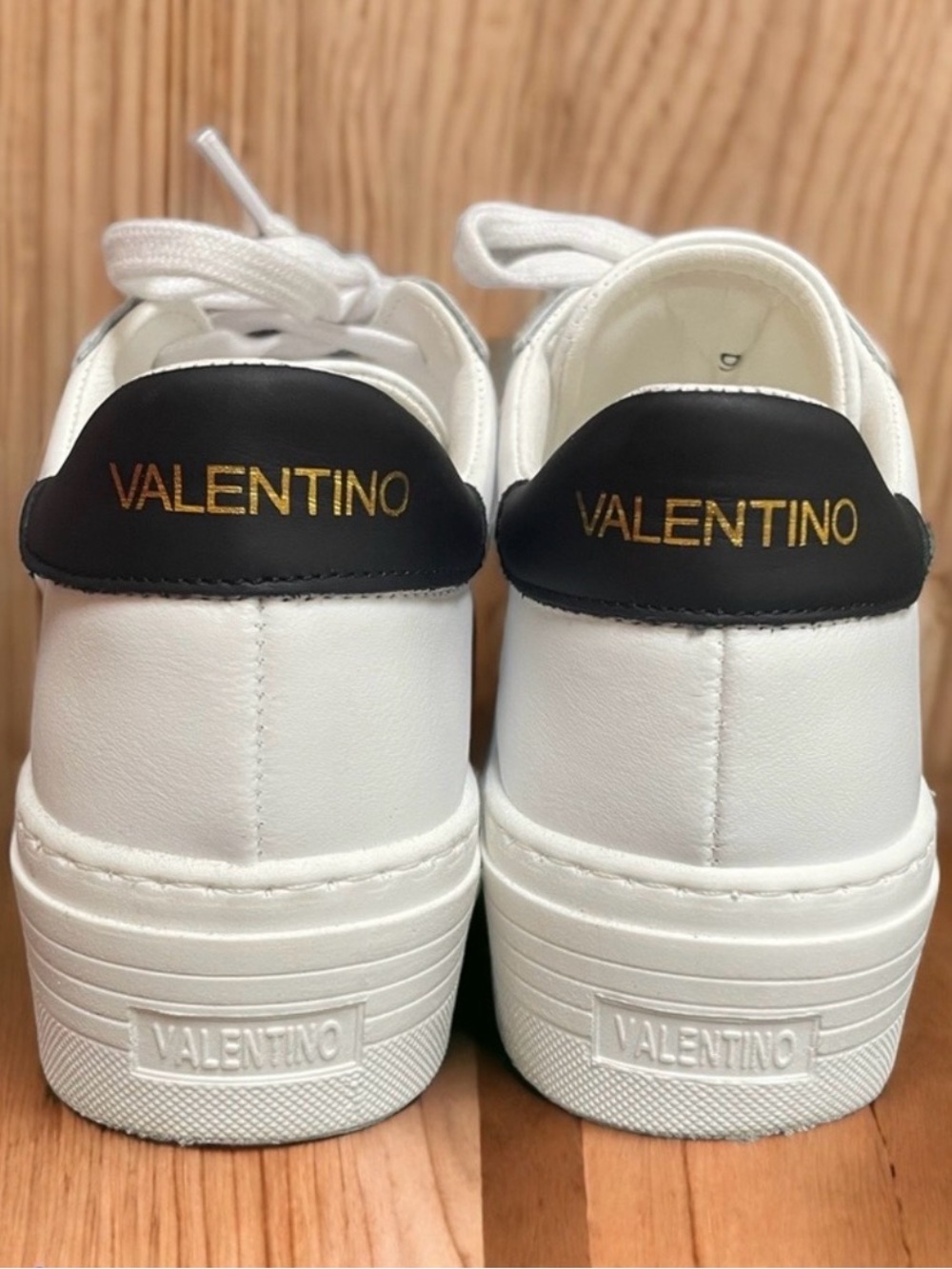 Valentino White Leather Platform Lace-Up Sneakers with Logo Tab - Picture 3 of 4
